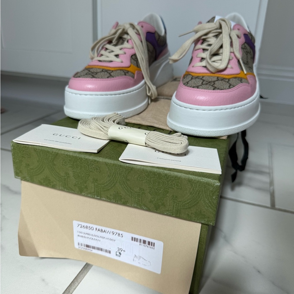 Gucci Pink and Purple Monogram Sneakers - Picture 2 of 12